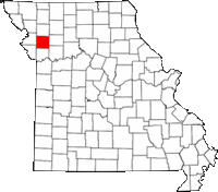 Clinton county in blue color on white Missouri map